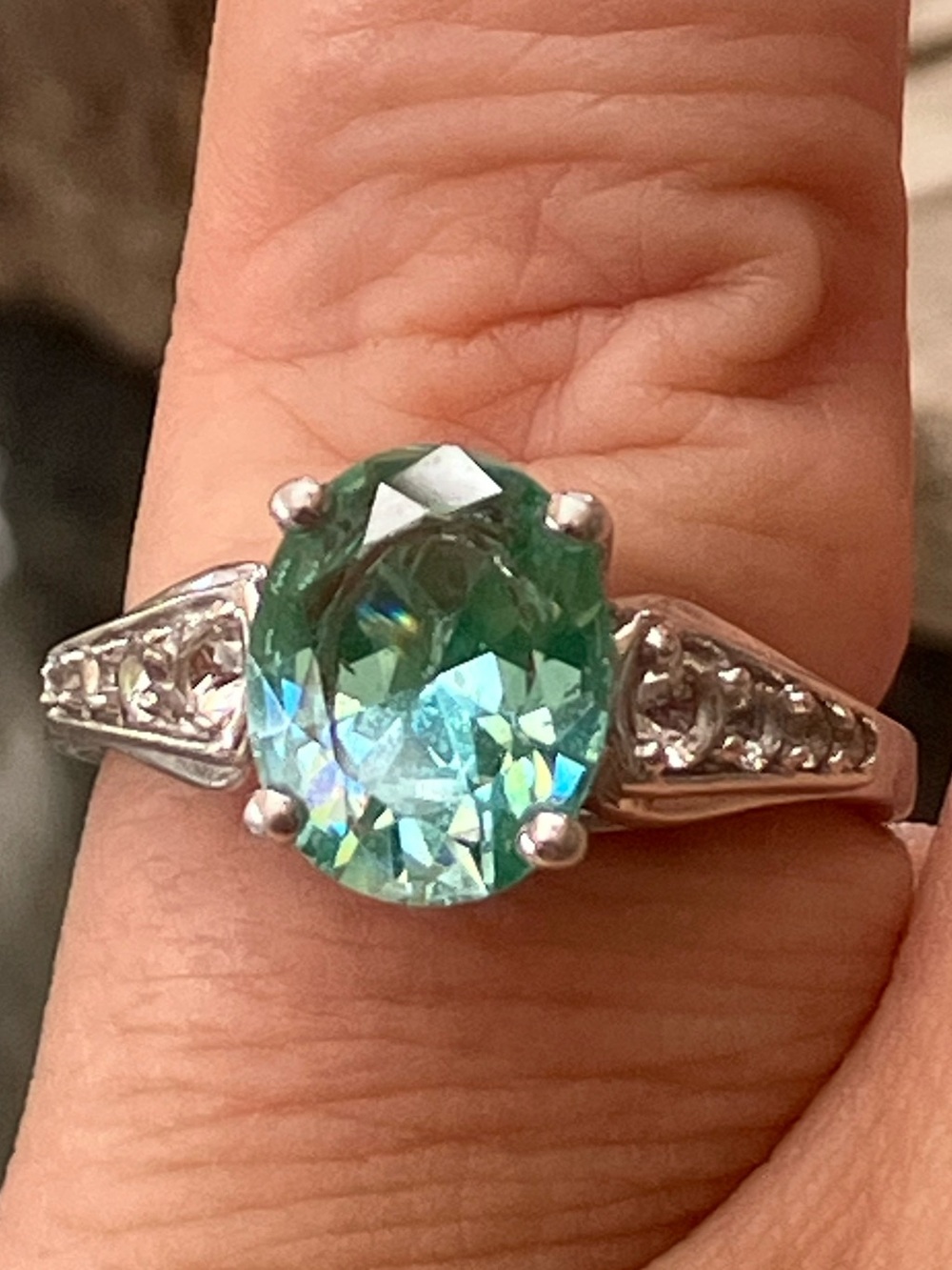 DL 925 Sterling Silver Seafoam Oval CZ  Ring 7